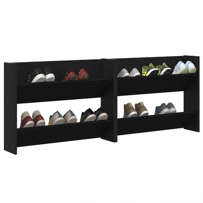 vidaXL Shoe Cabinet 2 pcs 83 x 18 x 60 cm Engineered Wood Black Oak 3