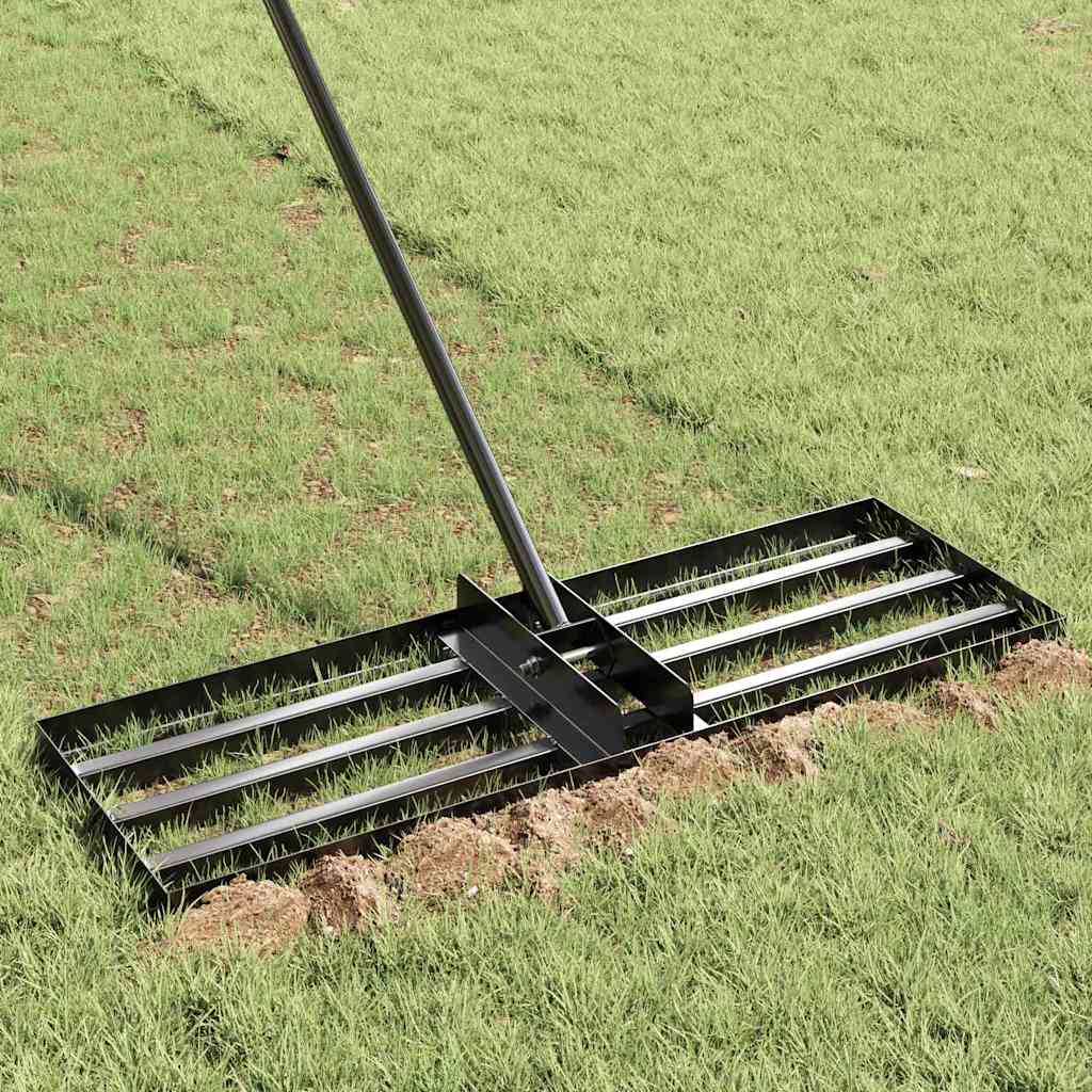 vidaXL Garden Leveling Rake Black 75 x 25 x 200 cm Powder-Coated Steel 3