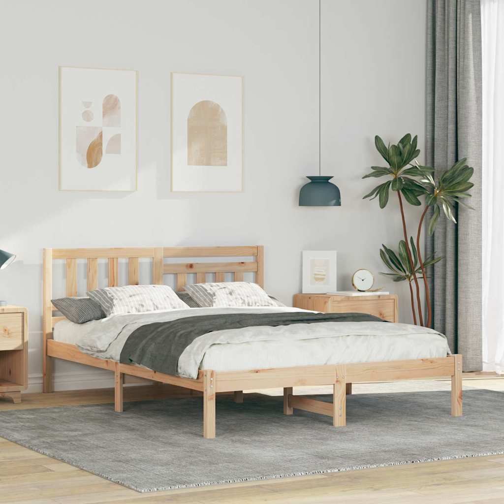vidaXL Bed Frame with Headboard Solid Pine Wood Length 190 cm