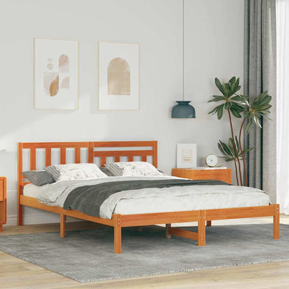 vidaXL Bed Frame with Headboard Solid Pine Wood Length 190 cm