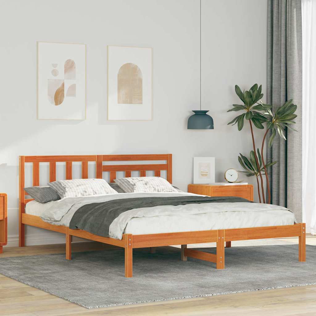 vidaXL Bed Frame with Headboard Solid Pine Wood Length 190 cm