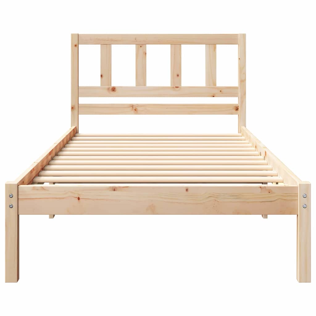 vidaXL Bed Frame with Headboard Brown 75 x 190 cm Solid Pine Wood 4