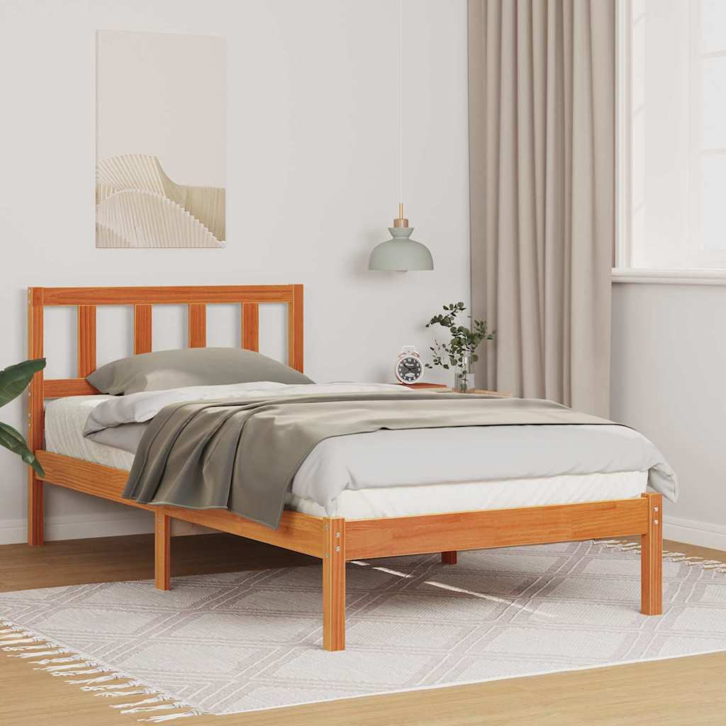 vidaXL Bed Frame with Headboard Wax Brown 75 x 190 cm Solid Pine Wood 1