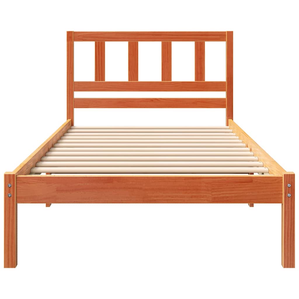 vidaXL Bed Frame with Headboard Wax Brown 75 x 190 cm Solid Pine Wood 4