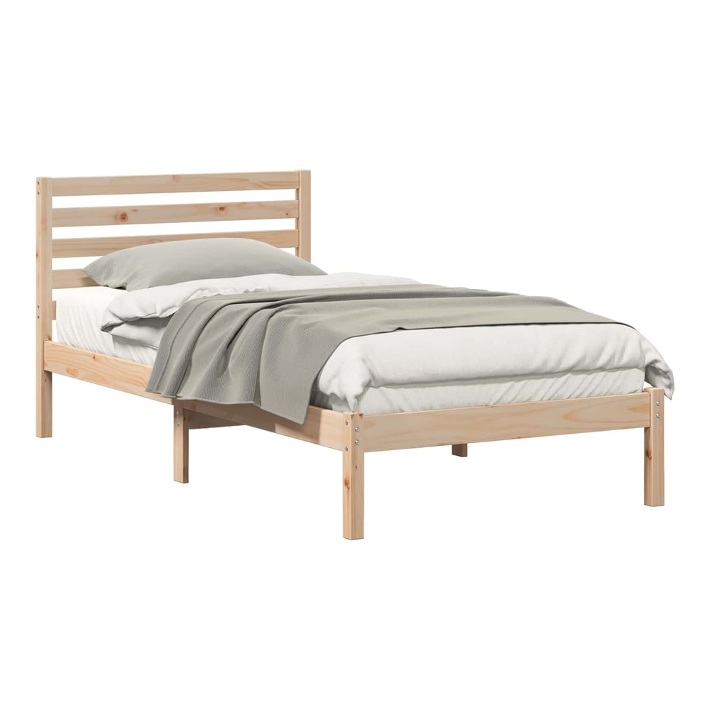 Bed Frame Headboard Brown Solid Pine Wood Natural Length