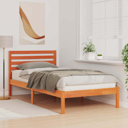 Bed Frame with Headboard Solid Pine Wood Wax Brown Length 190 cm 75 cm