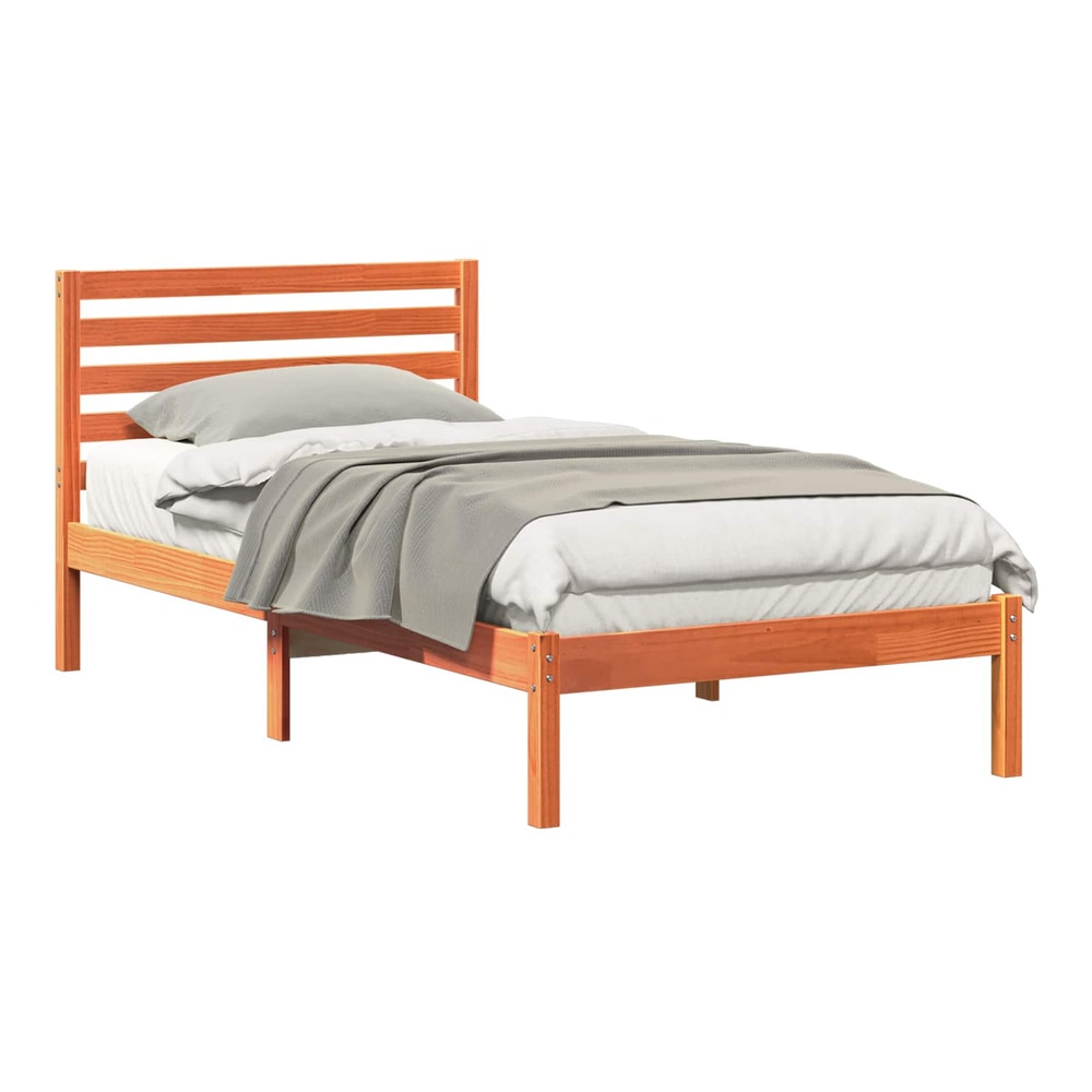 Bed Frame with Headboard Solid Pine Wood Wax Brown Length 190 cm 75 cm