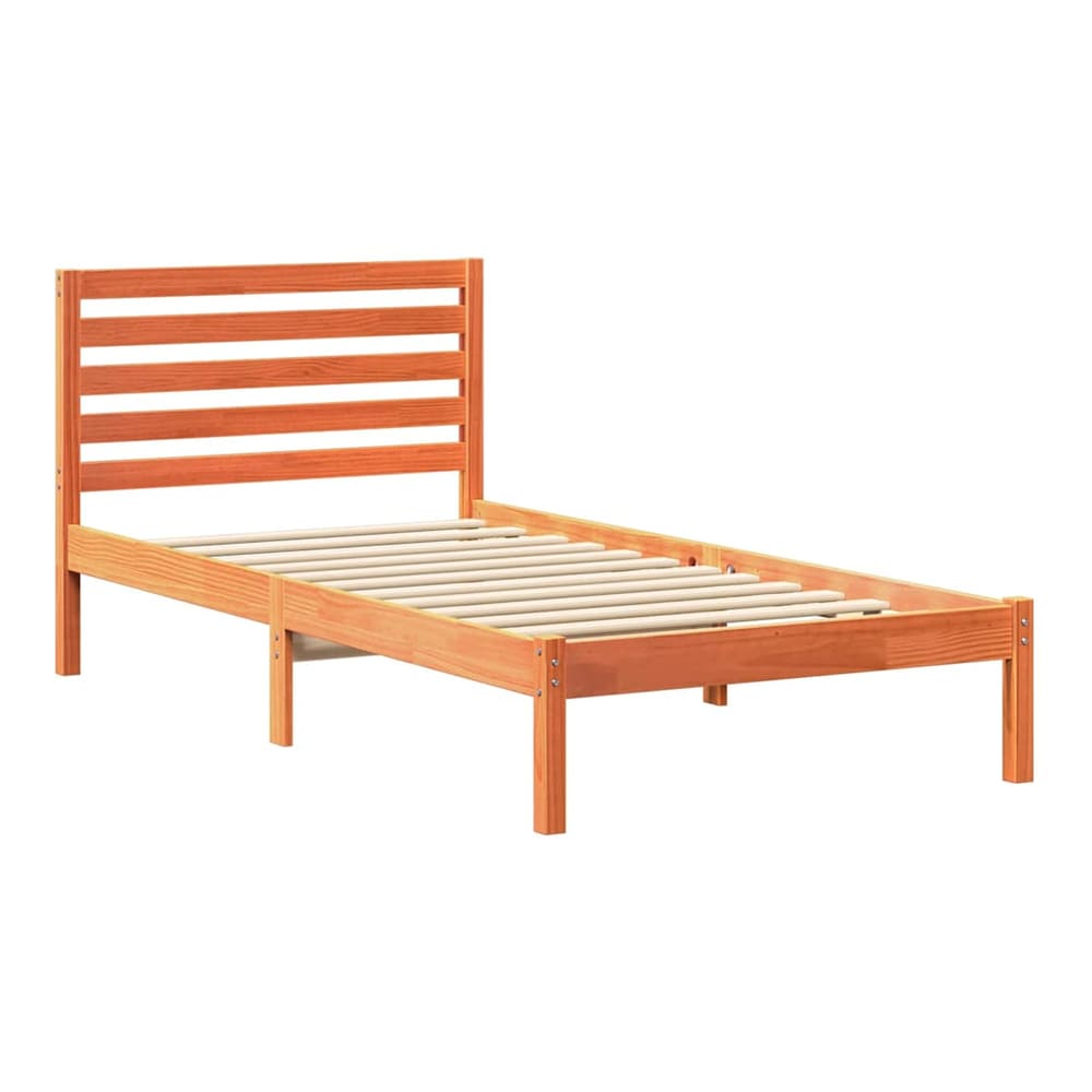 Bed Frame with Headboard Solid Pine Wood Wax Brown Length 190 cm 75 cm