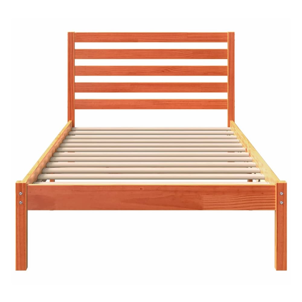 Bed Frame with Headboard Solid Pine Wood Wax Brown Length 190 cm 75 cm