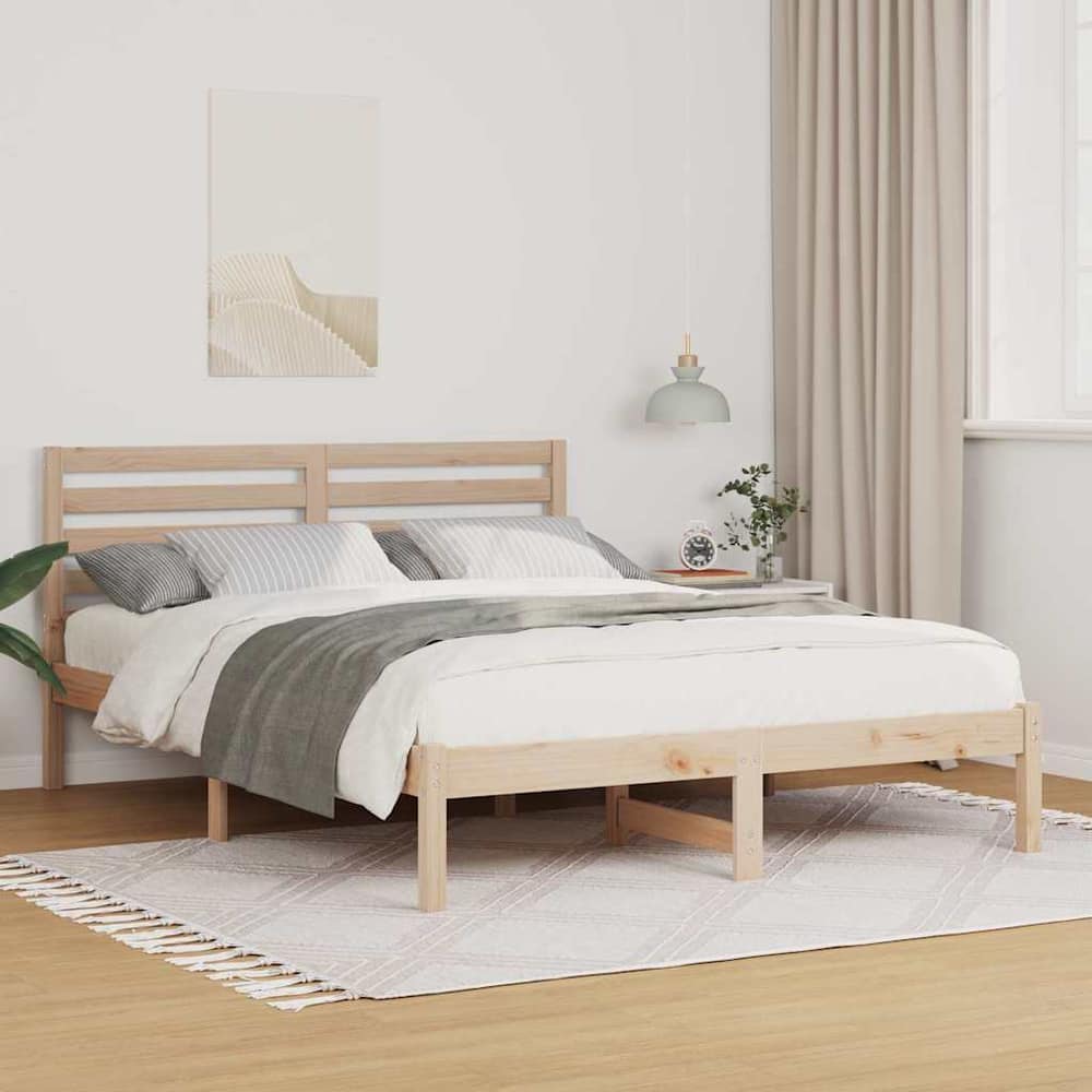 Bed Frame Headboard Brown Solid Pine Wood Natural Length