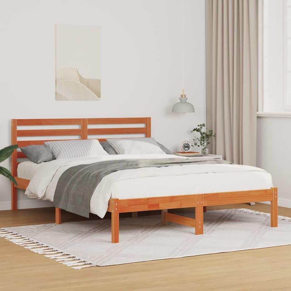 Bed Frame Headboard Solid Pine Wood Wax Brown Length