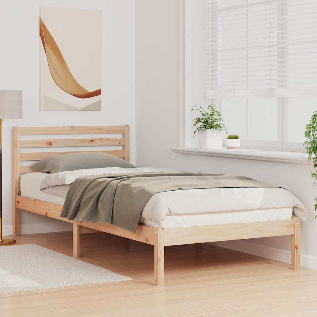 vidaXL Bed Frame with Headboard Brown 80 x 210 cm Solid Pine Wood 3