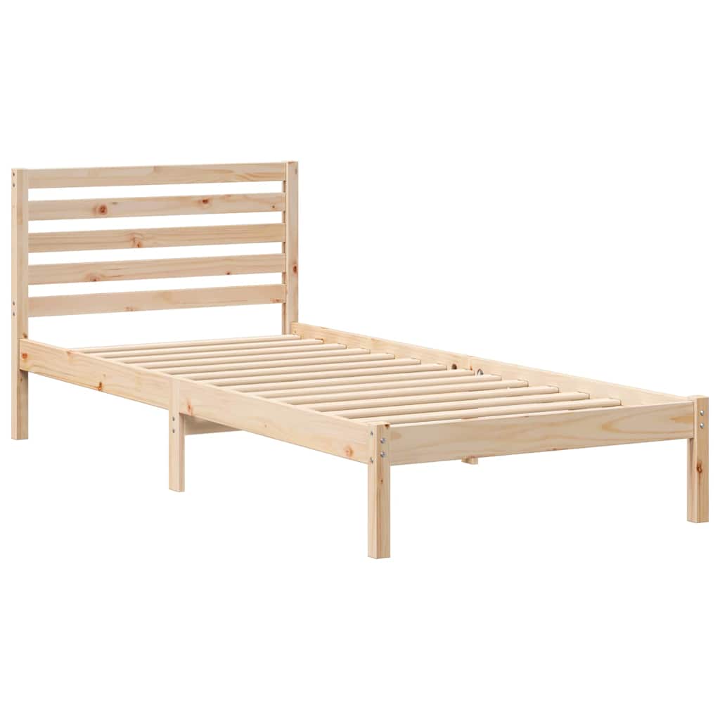 vidaXL Bed Frame with Headboard Brown 90 x 210 cm Solid Pine Wood 4