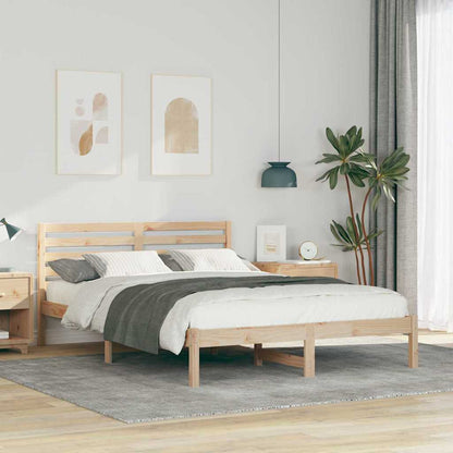 vidaXL Bed Frame with Headboard Brown Solid Pine Wood Natural Length 210 cm