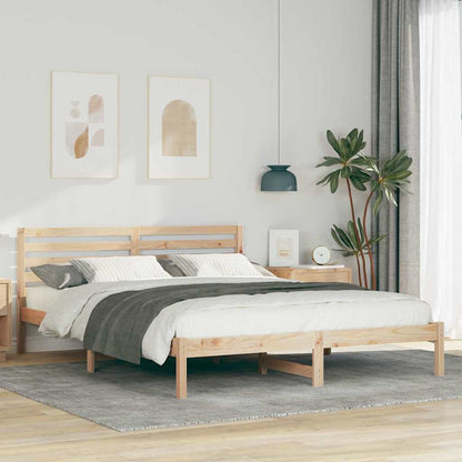 vidaXL Bed Frame with Headboard Brown Solid Pine Wood Natural Length 210 cm