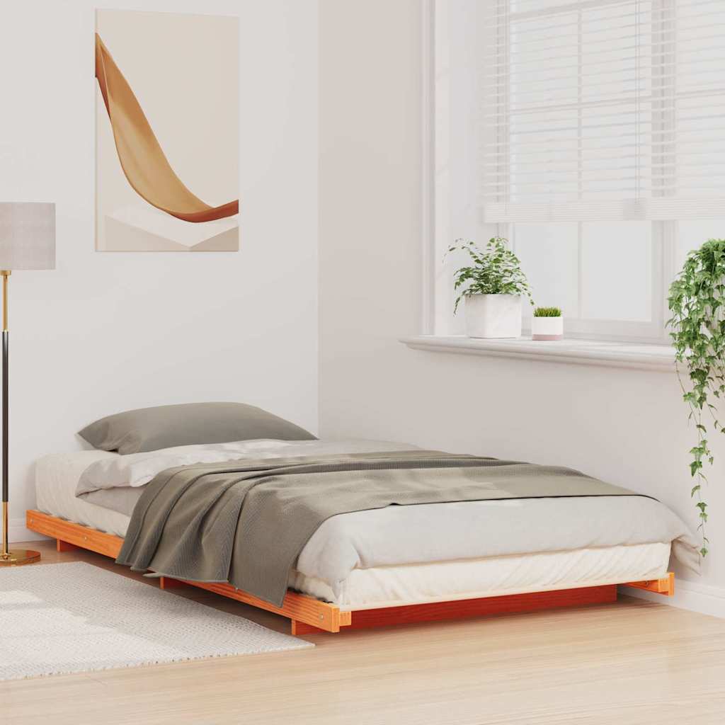Bed Frame Wax Brown Solid Pine Wood