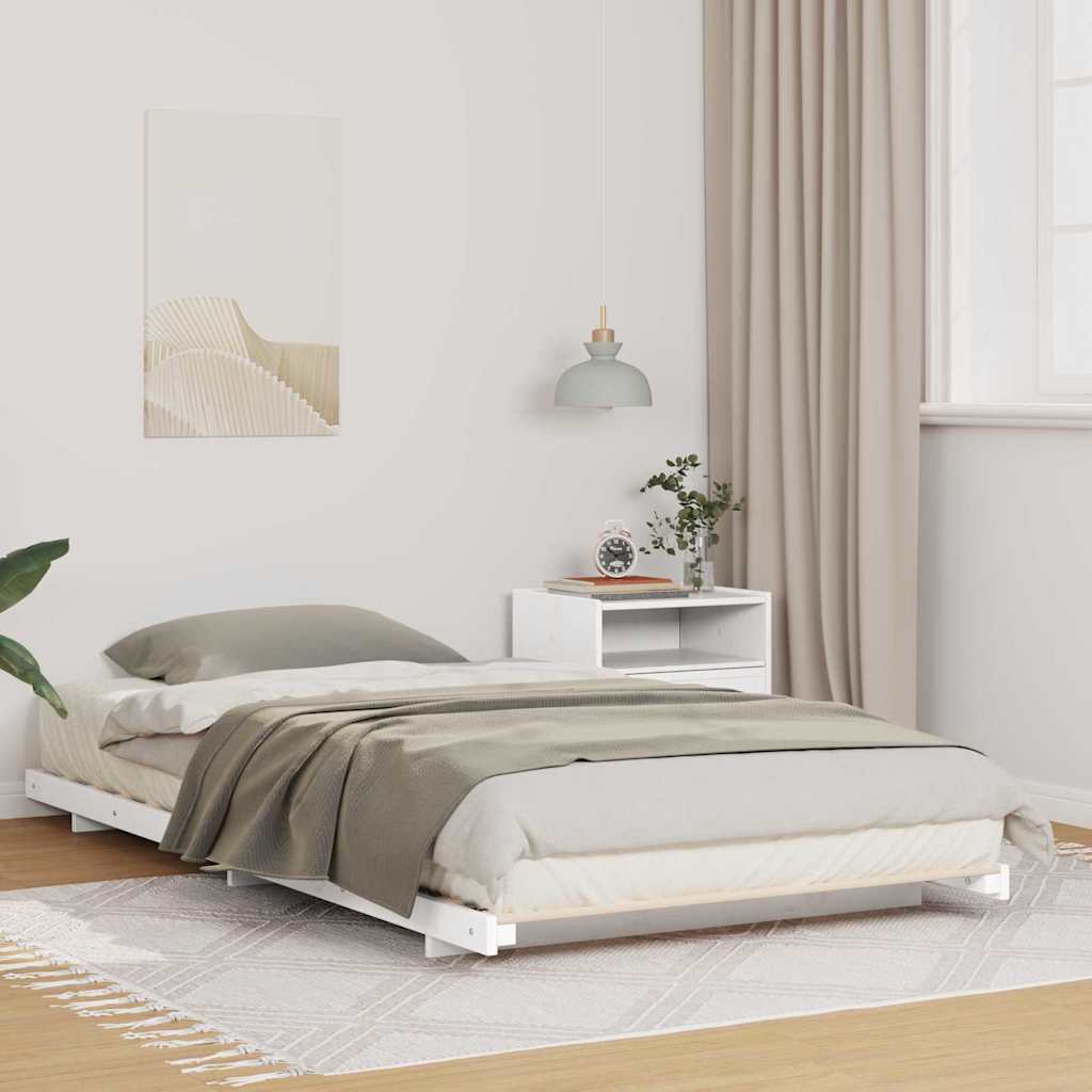 Bed Frame Solid Pine Wood White Length 210 cm 100 cm