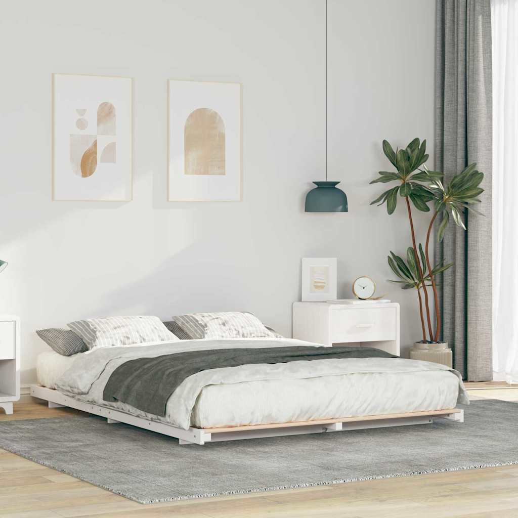 vidaXL Bed Frame Solid Pine Wood White Length 210 cm