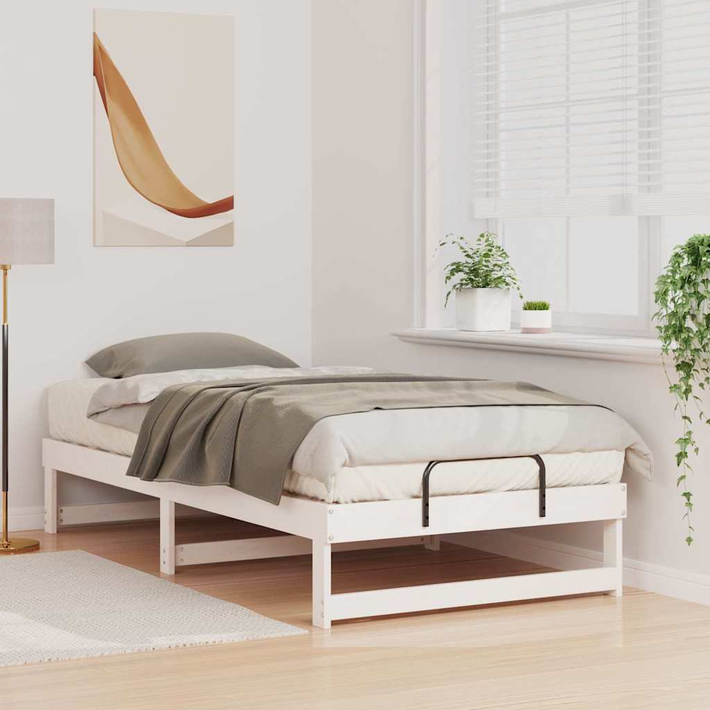 Bed Frame Solid Pine Wood White 75 cm 190 cm