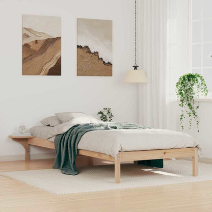 vidaXL Bed Frame with Side Tables Natural 90 x 210 cm Solid Pine Wood 1