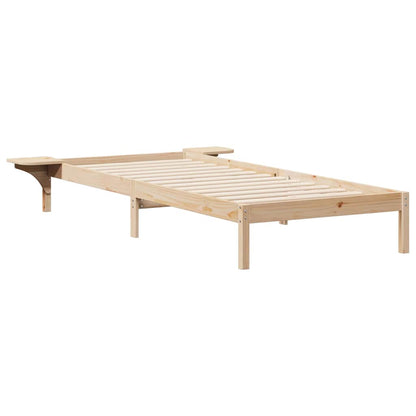 vidaXL Bed Frame with Side Tables Natural 90 x 210 cm Solid Pine Wood 2
