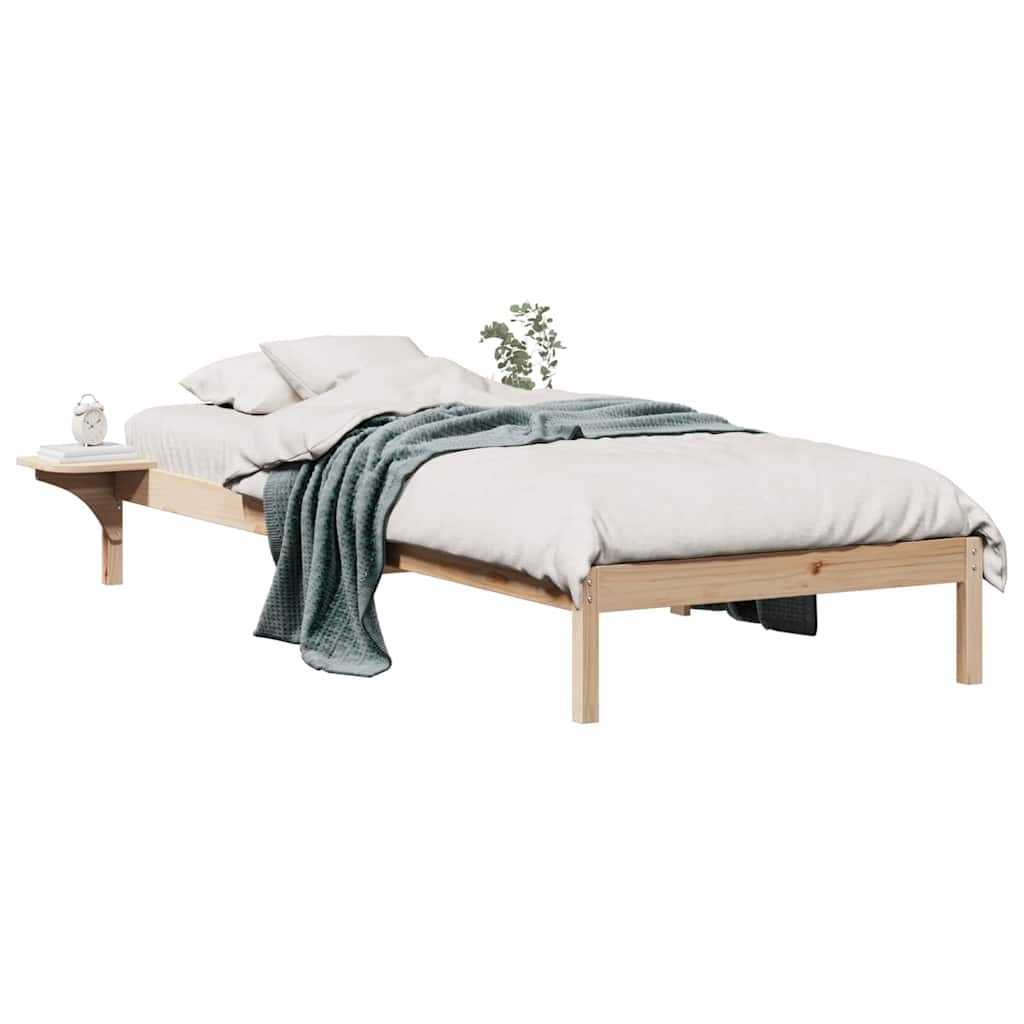 vidaXL Bed Frame with Side Tables Natural 90 x 210 cm Solid Pine Wood 3