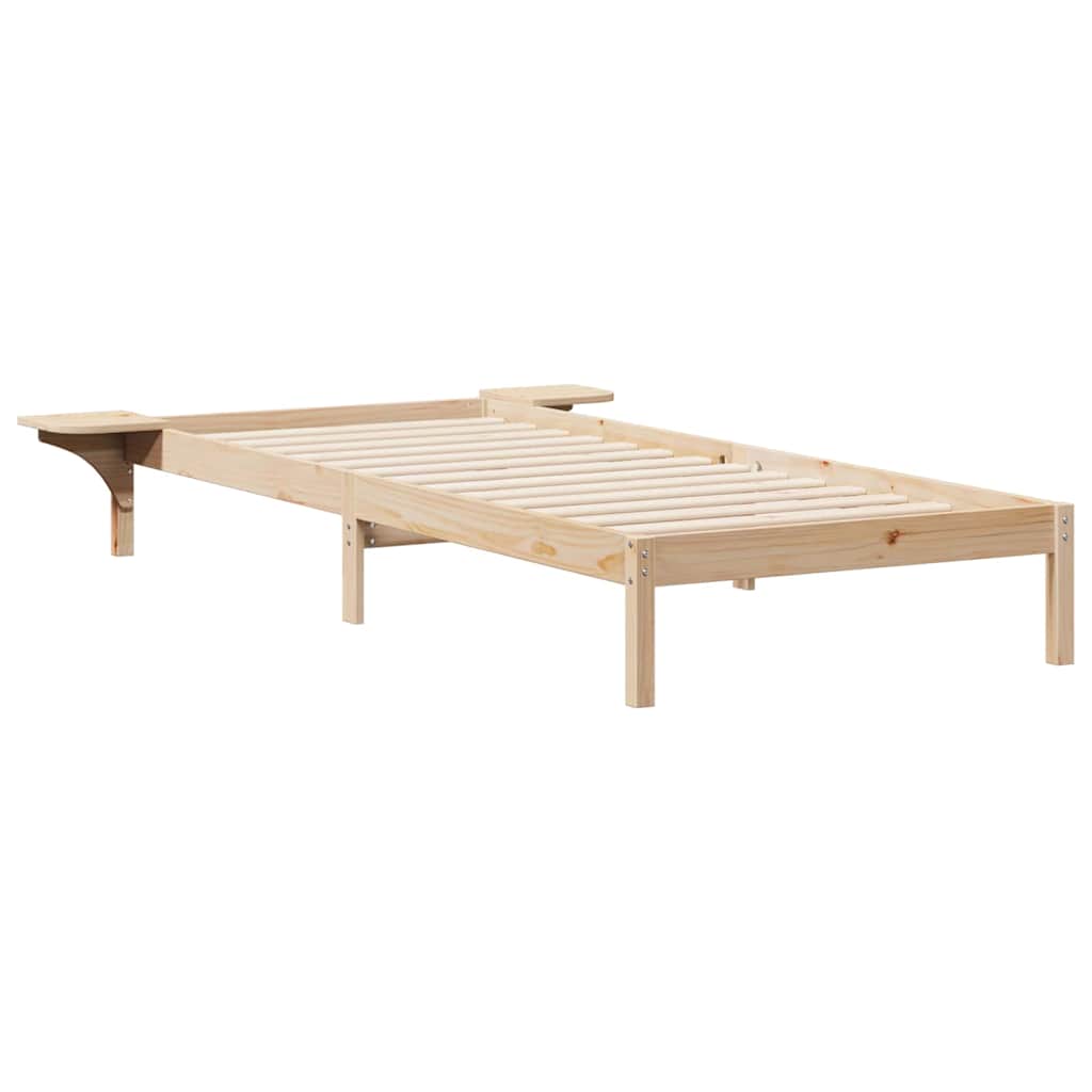 vidaXL Bed Frame with Side Tables Natural 80 x 220 cm Solid Pine Wood 2