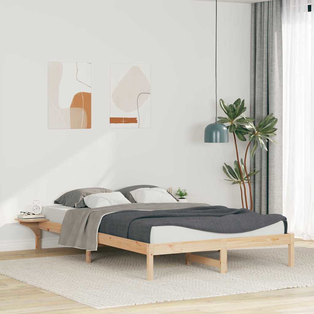 vidaXL Bed Frame with Side Tables Solid Pine Wood Length 220 cm Natural