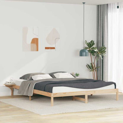 vidaXL Bed Frame with Side Tables Solid Pine Wood Length 220 cm Natural