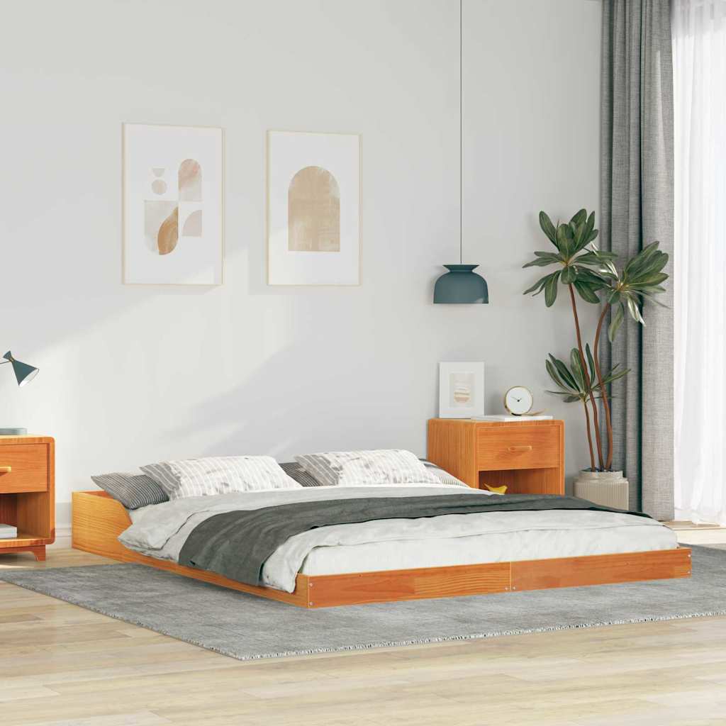 Bed Frame Solid Pine Wood Wax Brown Length 200 cm 150 cm
