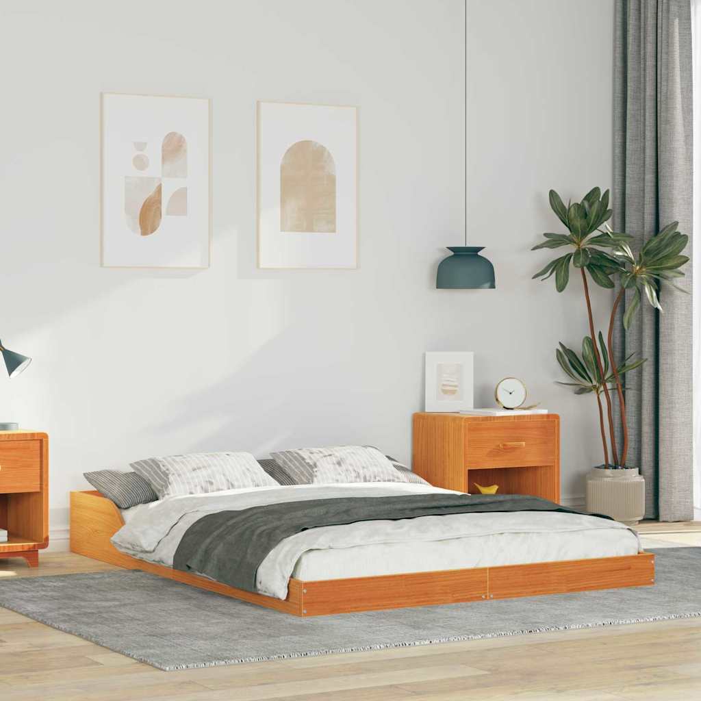 Bed Frame Solid Pine Wood Wax Brown Length 200 cm 120 cm