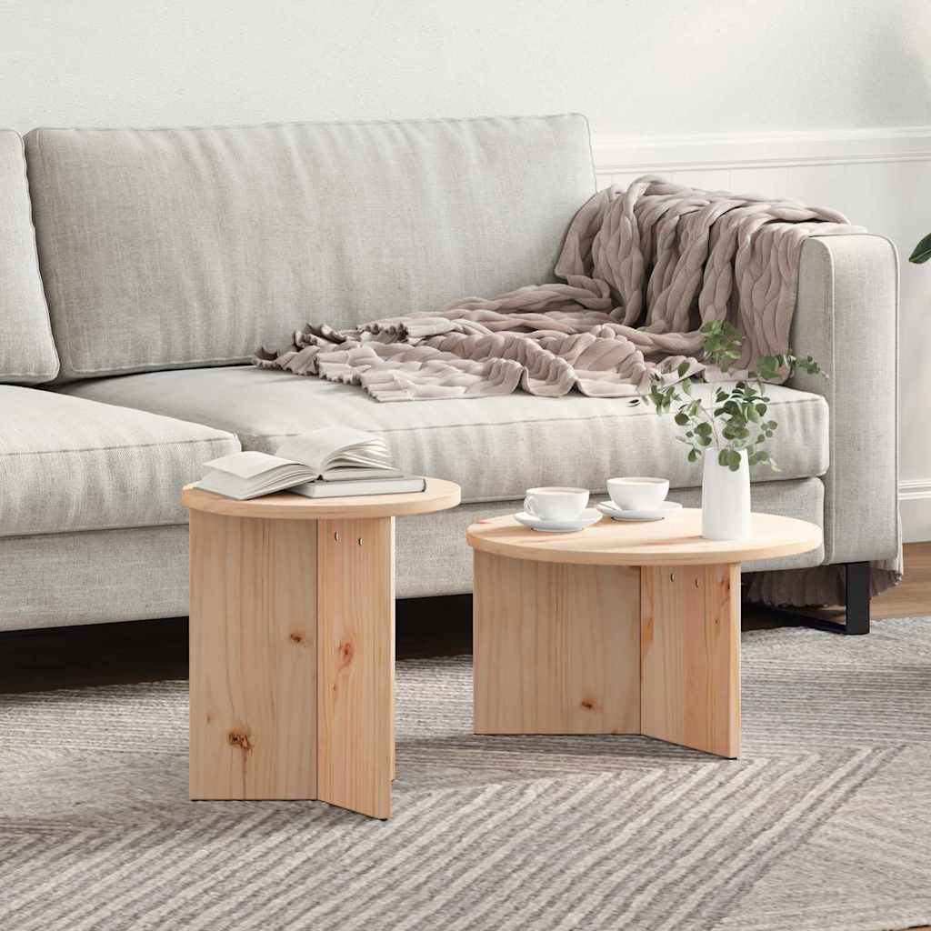 vidaXL Coffee Table 2 pcs Natural 49 x 49 x 28 cm Solid Pine wood 1