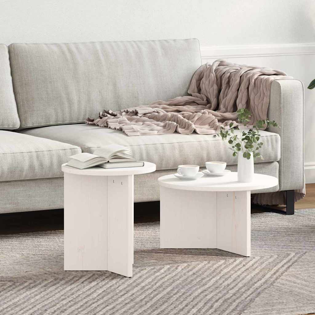 vidaXL Coffee Table 2 pcs White 49 x 49 x 28 cm Solid Pine wood 1