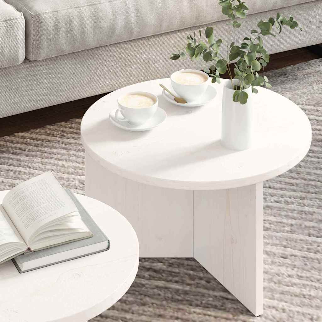 vidaXL Coffee Table 2 pcs White 49 x 49 x 28 cm Solid Pine wood 4