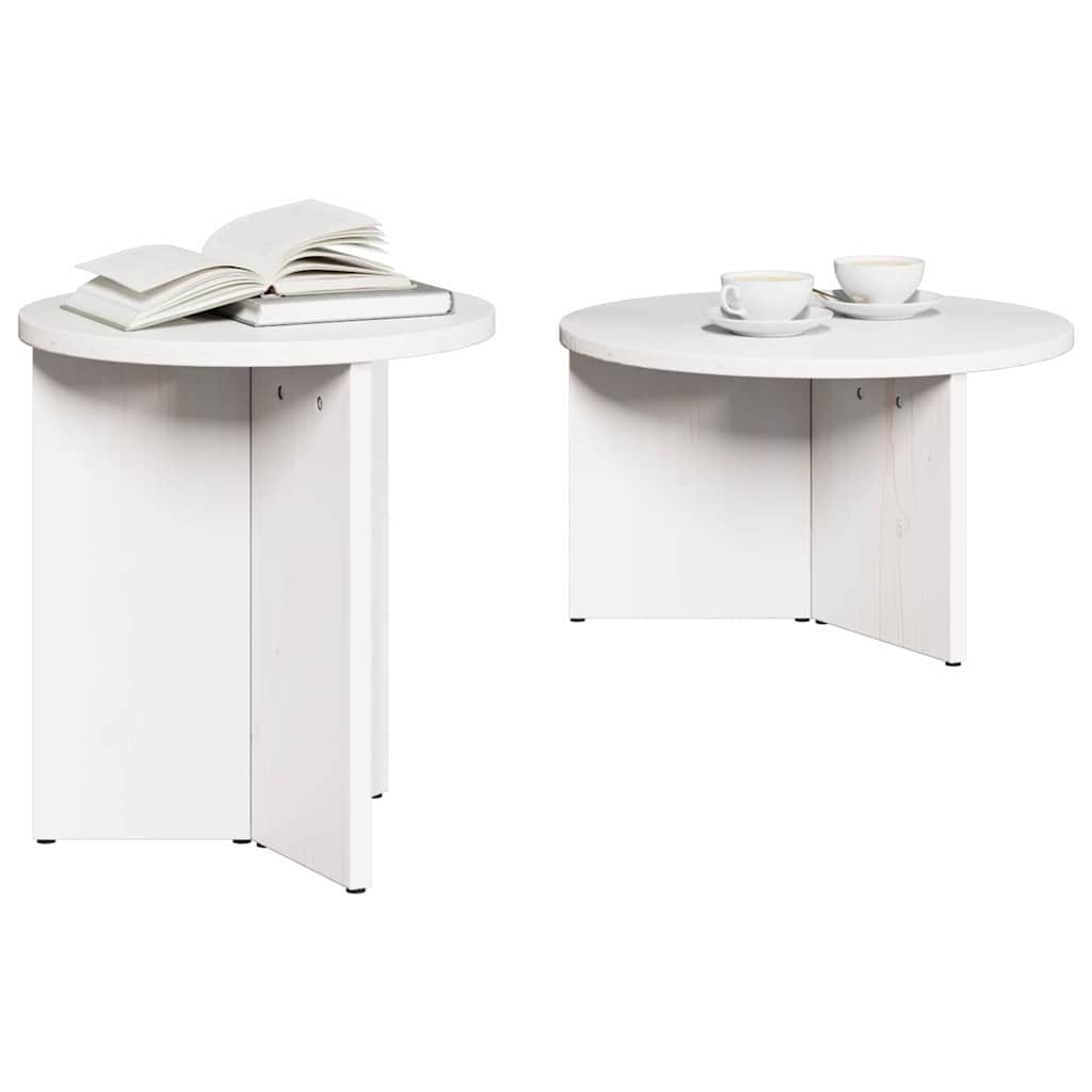 vidaXL Coffee Table 2 pcs White 49 x 49 x 28 cm Solid Pine wood 3