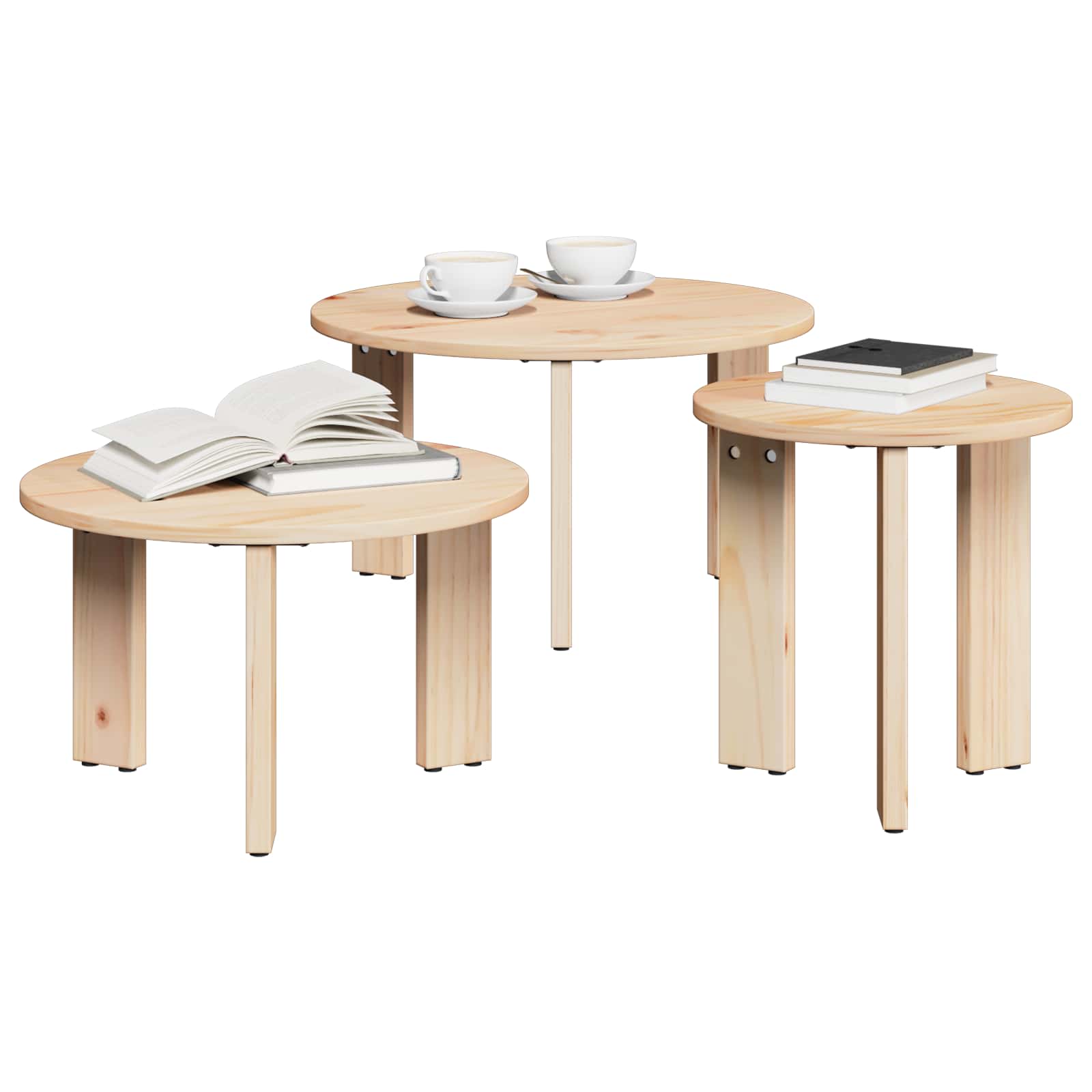vidaXL Coffee Table 3 pcs Natural 47.5 x 47.5 x 27 cm Solid pine wood 2