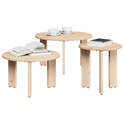 vidaXL Coffee Table 3 pcs Natural 47.5 x 47.5 x 27 cm Solid pine wood 2