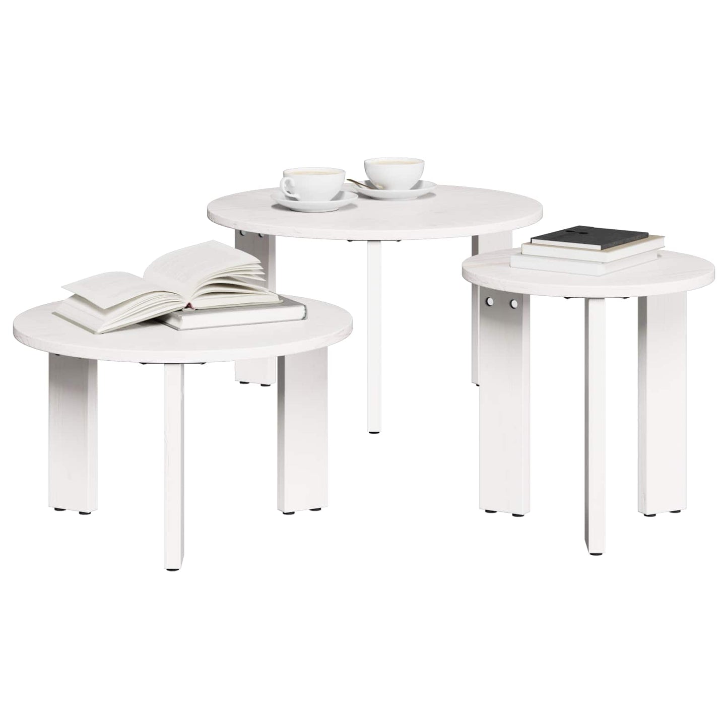 vidaXL Coffee Table 3 pcs White 47.5 x 47.5 x 27 cm Solid pine wood 2