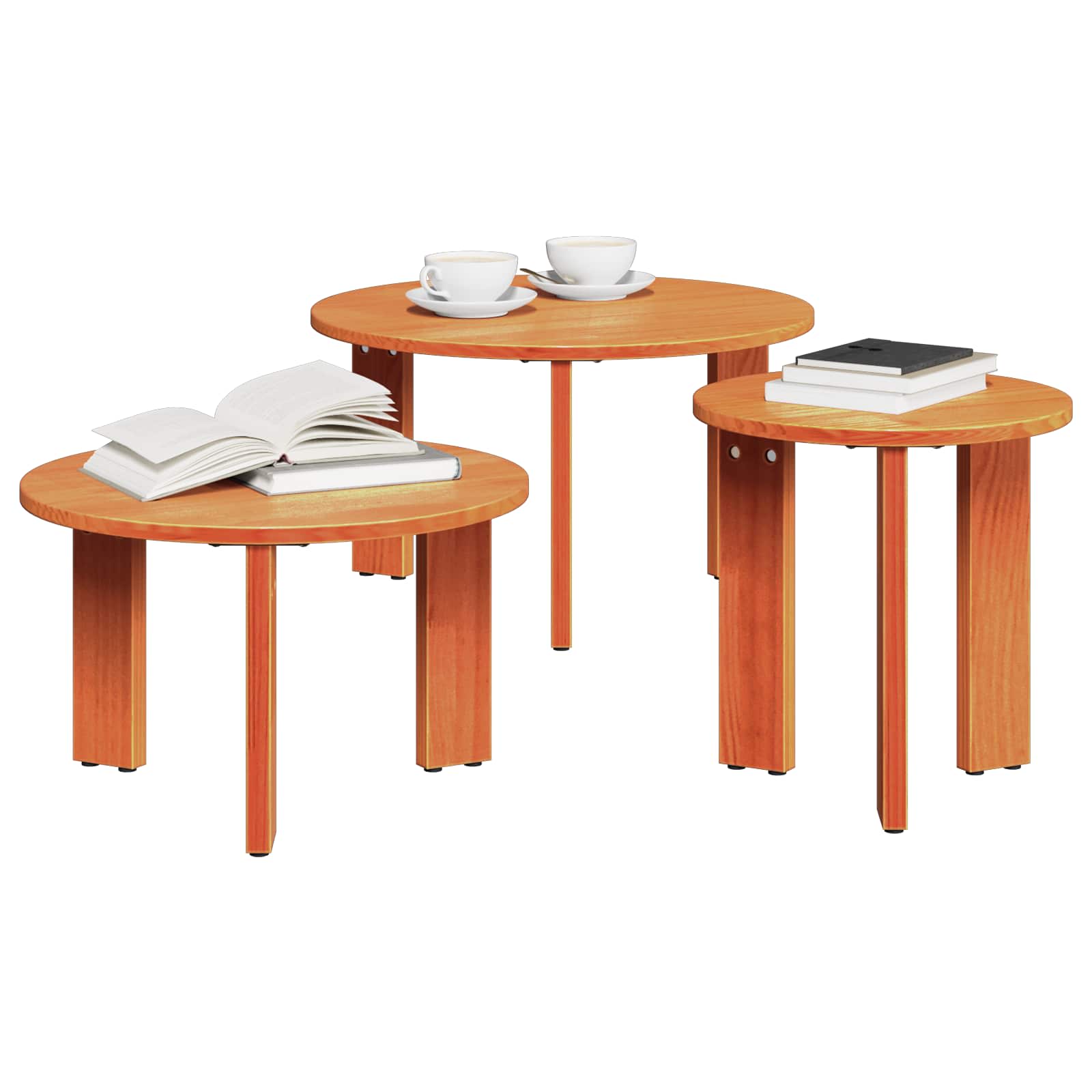 vidaXL Coffee Table 3 pcs Wax Brown 47.5 x 47.5 x 27 cm 2