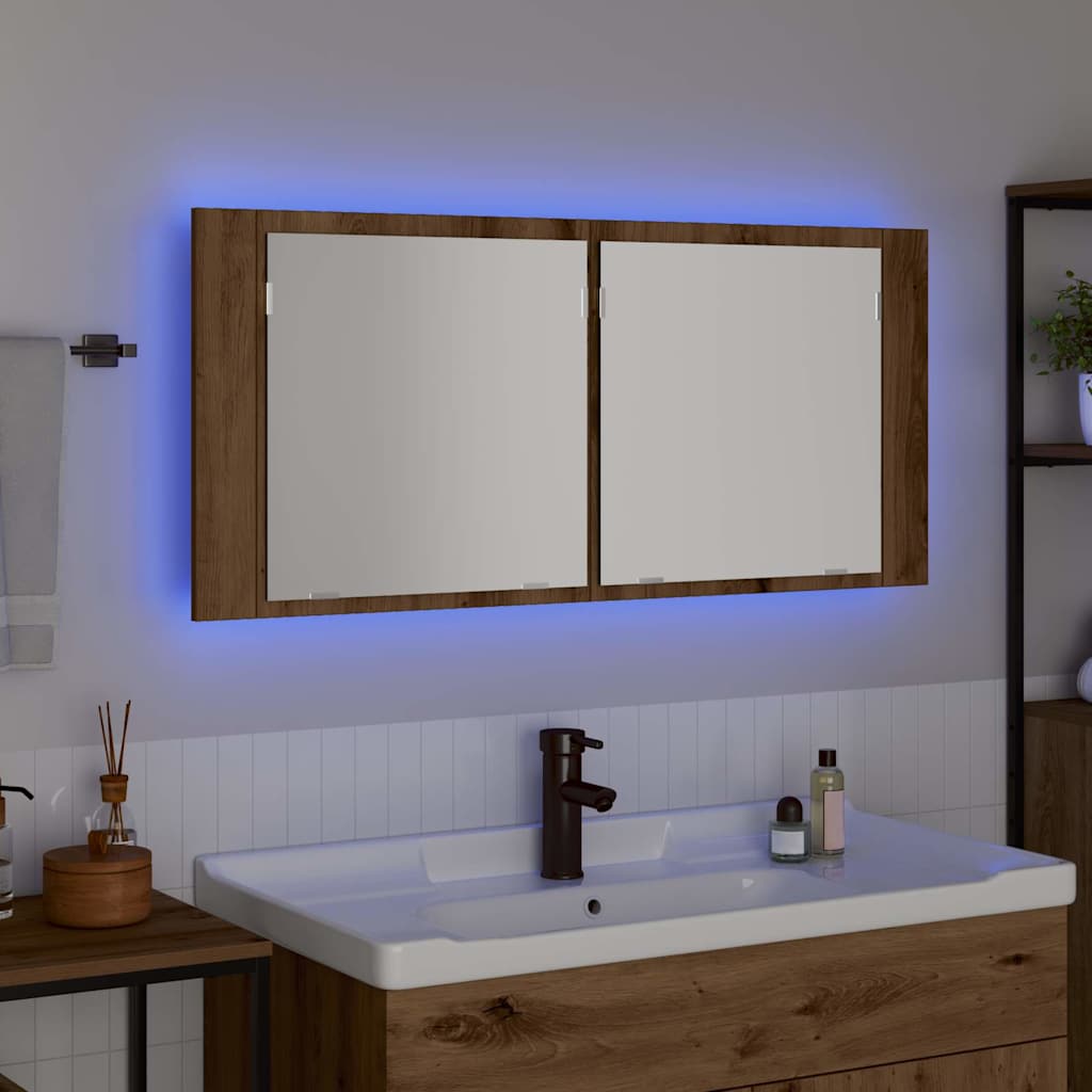 vidaXL LED Mirror Cabinet Artisan Oak 100 x 12 x 45 cm Engineered Wood 5