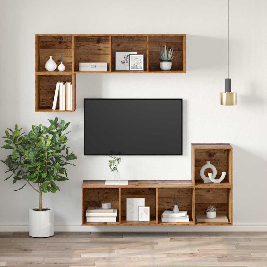 vidaXL TV Cabinet Set 37 x 37 x 107 cm Old Wood Engineered Wood 6
