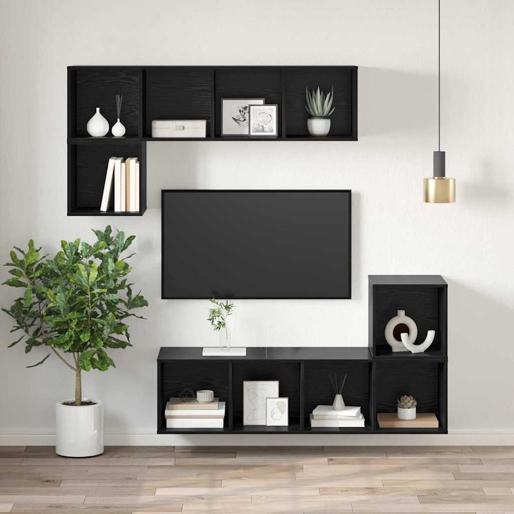 vidaXL TV Cabinet Set 37 x 37 x 107 cm Black Oak Engineered Wood 6