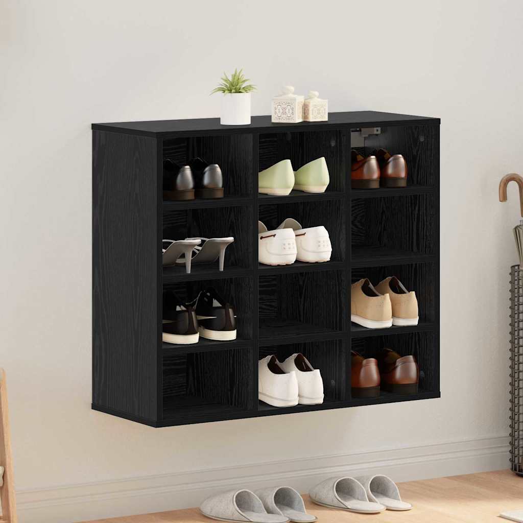 vidaXL Shoe Cabinet 77.5 x 30 x 67 cm Engineered Wood Black Oak 1