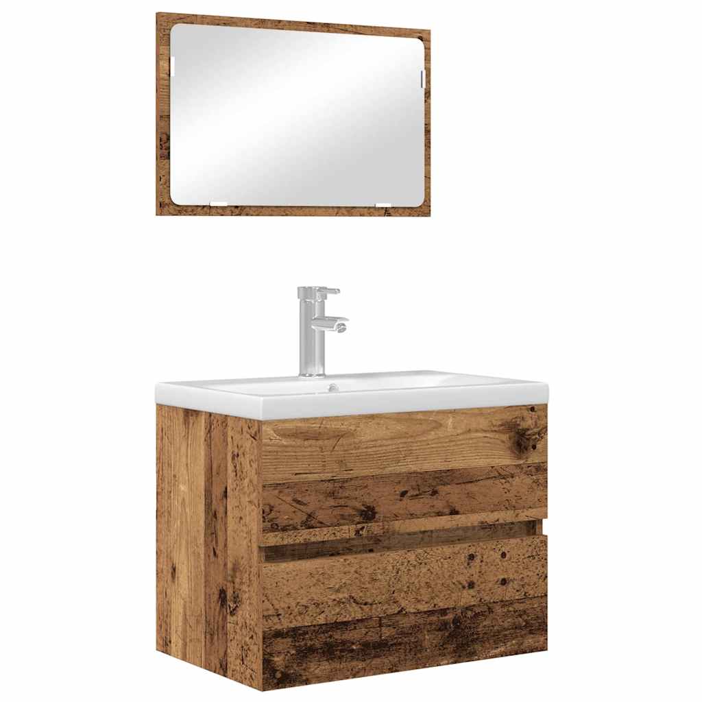 vidaXL Bathroom Furniture Set 2 pcs Old Wood Engineered Wood and Metal 3