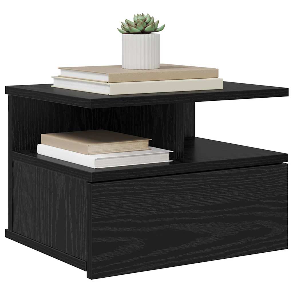 vidaXL Floating Nightstand 2 pcs Black Oak 40 x 31 x 28 cm 3