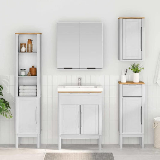 vidaXL Bathroom Cabinet FLORO White Solid Pine Wood shown as part of a bathroom furniture set