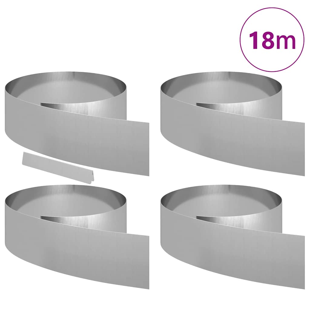 vidaXL Lawn Edging 4 pcs 450 x 20 cm Galvanised Steel Silver 3