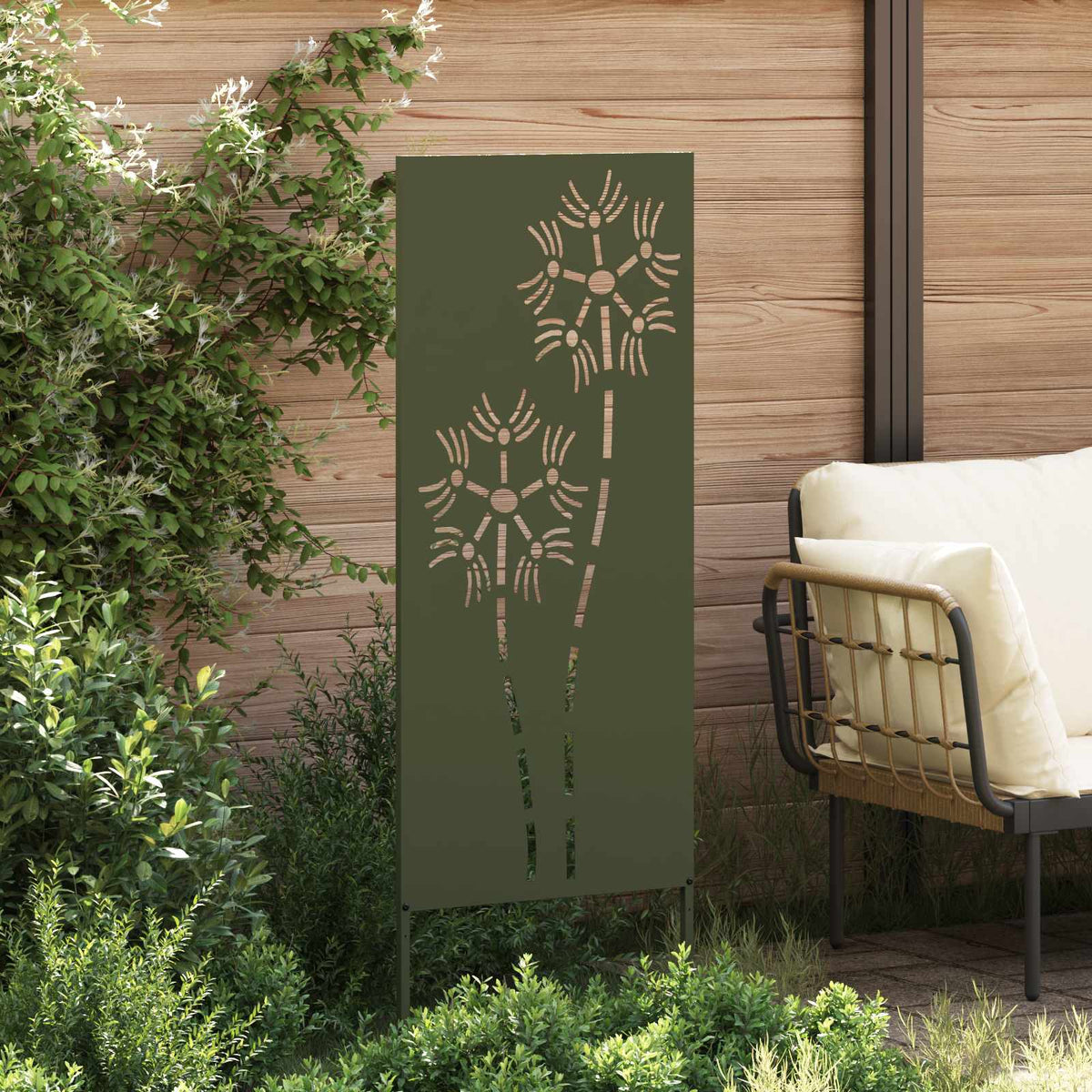 Garden Privacy Screen Cold-rolled steel 50 x 140 cm Olive green Hexagon