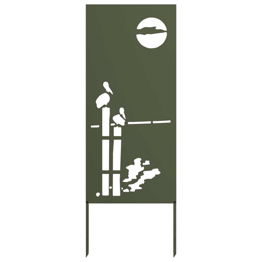 The garden privacy screen featuring a cut-out design of birds on posts and a full moon