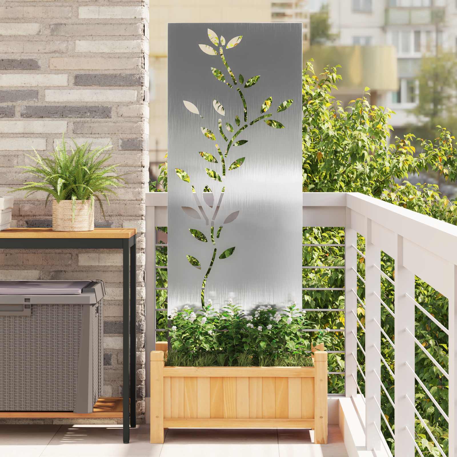 vidaXL Garden Privacy Screen Floral Silver 50 x 140 cm Stainless steel 1